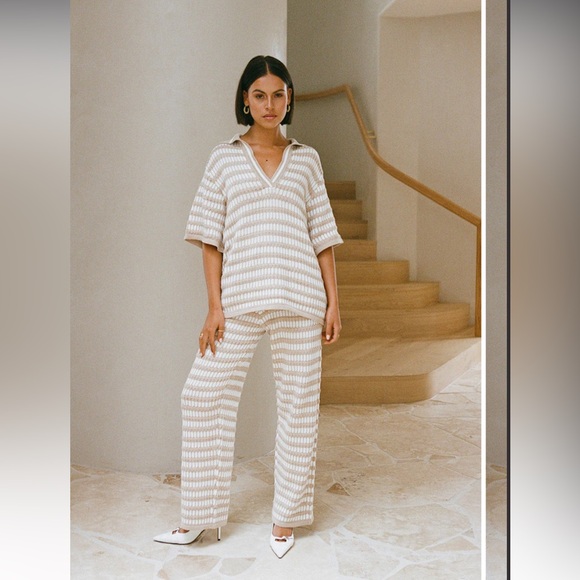 Sabo Skirt Tan and White Wide Leg Jumpsuit - Picture 3 of 7